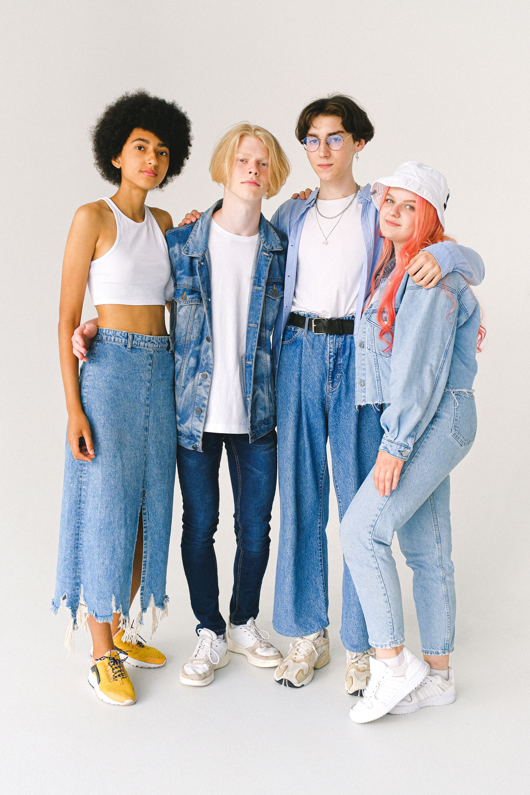 Teen models in editorial denim looks